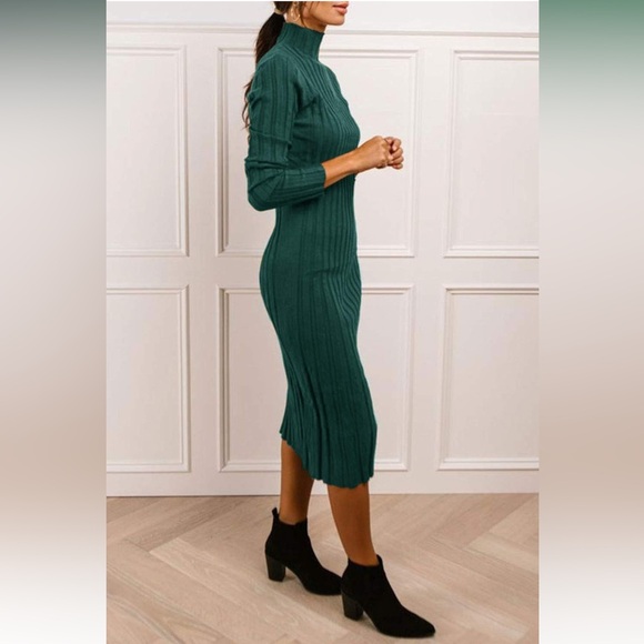Blu Pepper Dresses & Skirts - NEW! Blu Pepper Dark Green Ribbed Long Sleeve Sweater Midi Dress Funnel Neck M